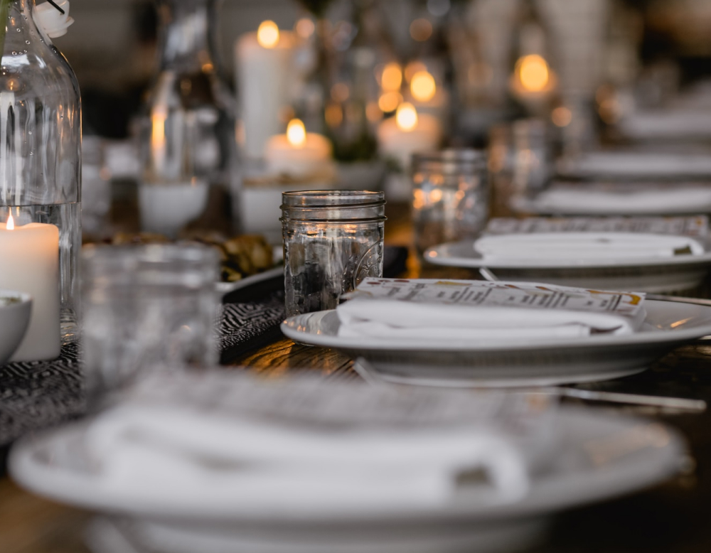 plates are on the table to serving meals